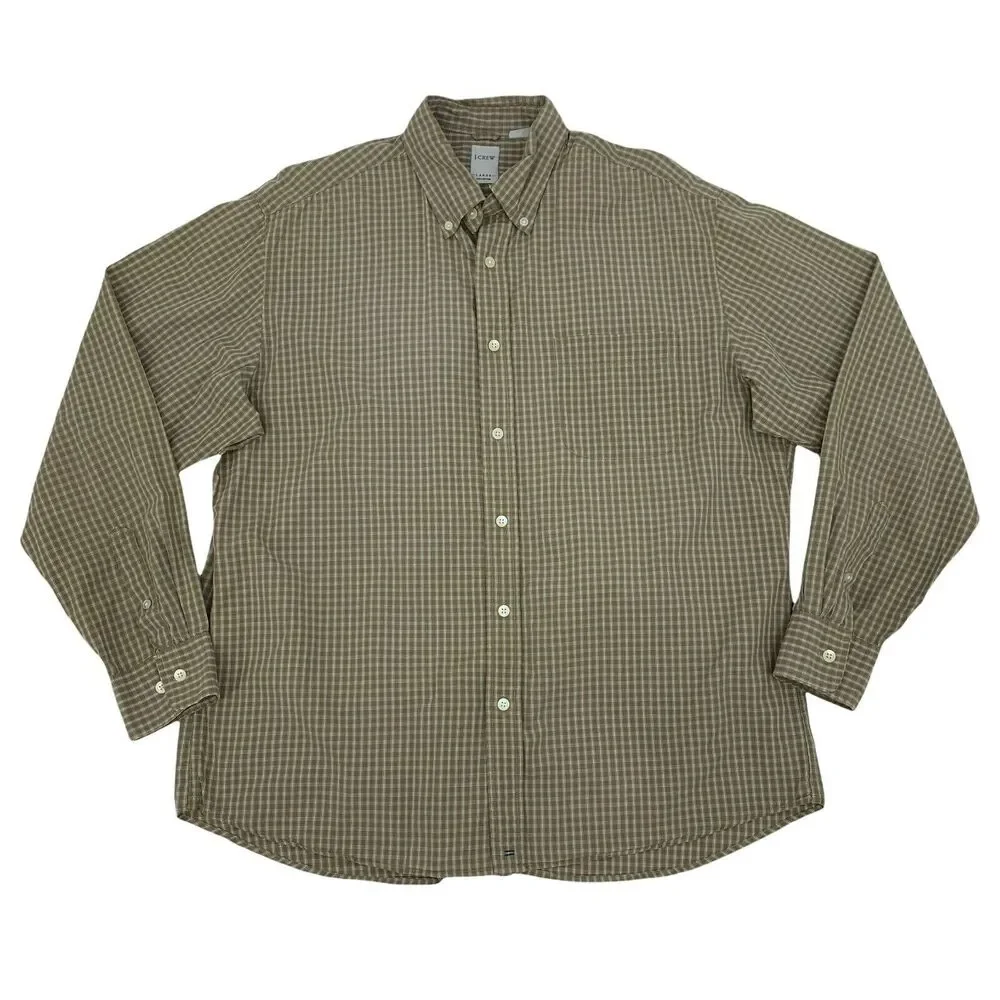 J.Crew Button Down Collar Shirt Men's Size L Stone Gray Long Sleeve 100% Cotton